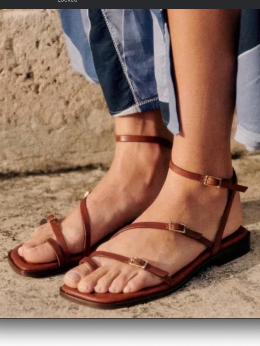 Sezane Amelia Low Sandal Brown Natural Heritage Leather Classic Parisian Size 7